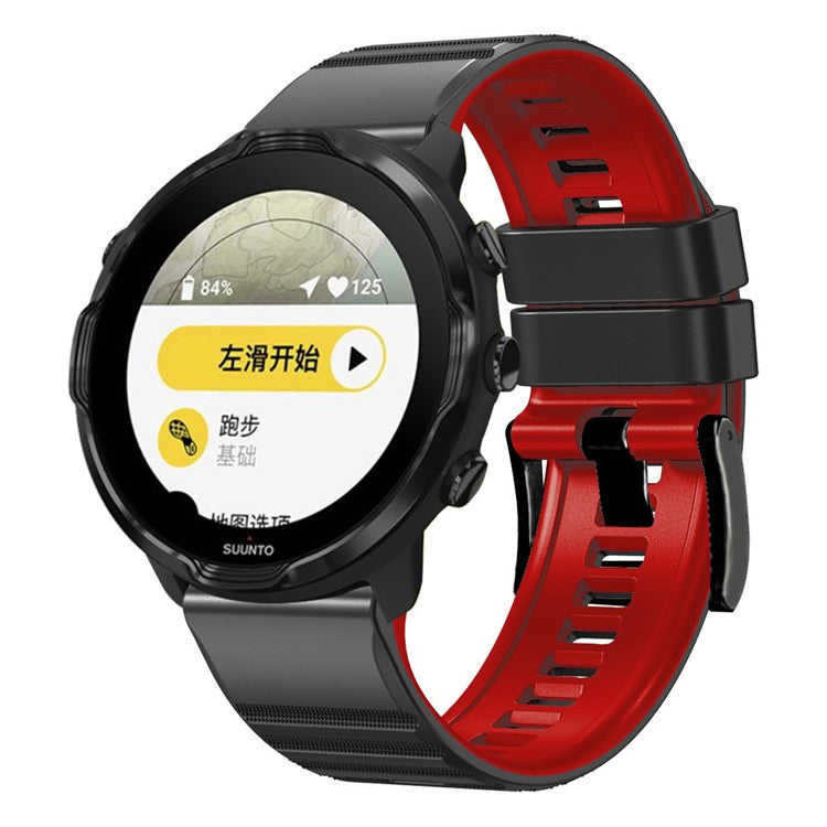 For Suunto 9 / 9 Baro / 7 Silicone Watch Band 24mm Dual Color Textured Replacement Watch Strap - Black / Red