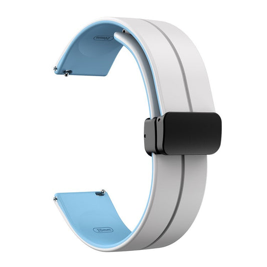 Magnetic Watch Band for Garmin vivomove Trend / Style / Luxe , 20mm Silicone Dual Color Sport Straps with Black Folding Buckle - White+Baby Blue