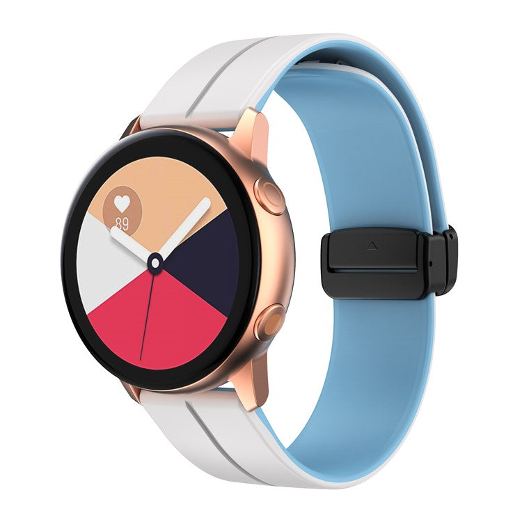 Magnetic Watch Band for Garmin vivomove Trend / Style / Luxe , 20mm Silicone Dual Color Sport Straps with Black Folding Buckle - White+Baby Blue