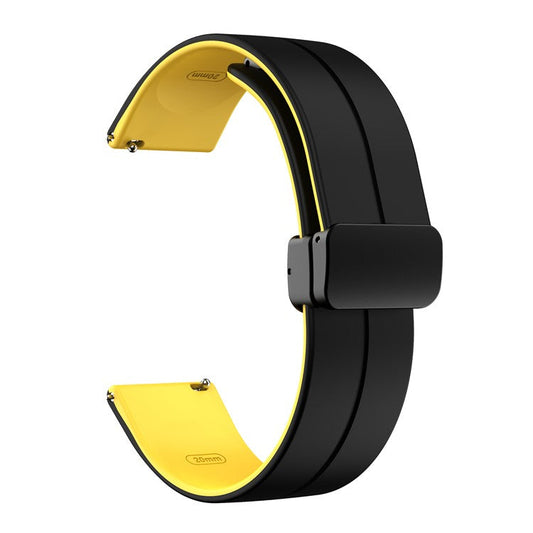 Magnetic Watch Band for Garmin vivomove Trend / Style / Luxe , 20mm Silicone Dual Color Sport Straps with Black Folding Buckle - Black+Yellow