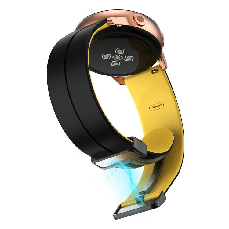 Magnetic Watch Band for Garmin vivomove Trend / Style / Luxe , 20mm Silicone Dual Color Sport Straps with Black Folding Buckle - Black+Yellow