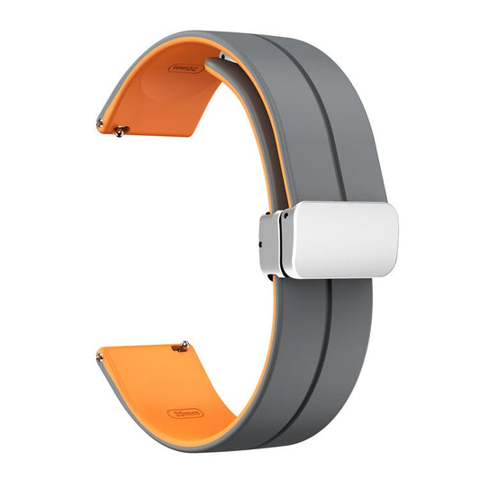 Magnetic Silicone Strap for Garmin vivomove Trend / Style / Luxe , Dual Color 20mm Watch Band with Silver Folding Buckle - Grey+Orange