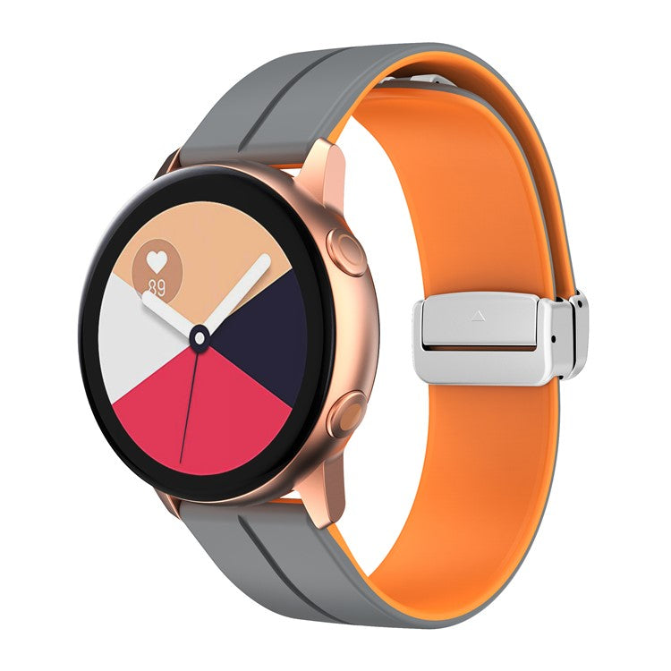 Magnetic Silicone Strap for Garmin vivomove Trend / Style / Luxe , Dual Color 20mm Watch Band with Silver Folding Buckle - Grey+Orange