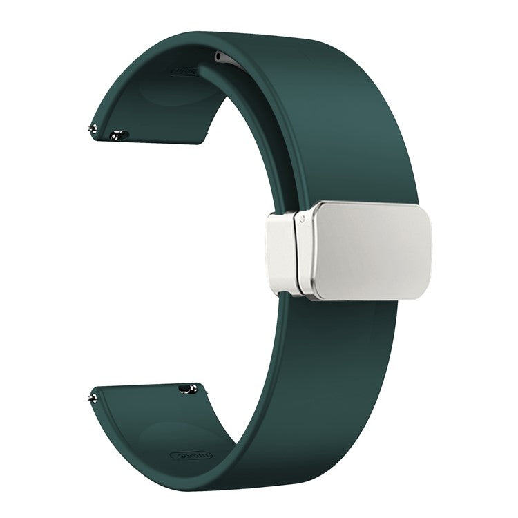 For Garmin Venu / Venu Sq / Venu Sq 2 / Venu 2 Plus Silicone Watch Strap 20mm Wristband with Magnetic Folding Silver Buckle - Midnight Green