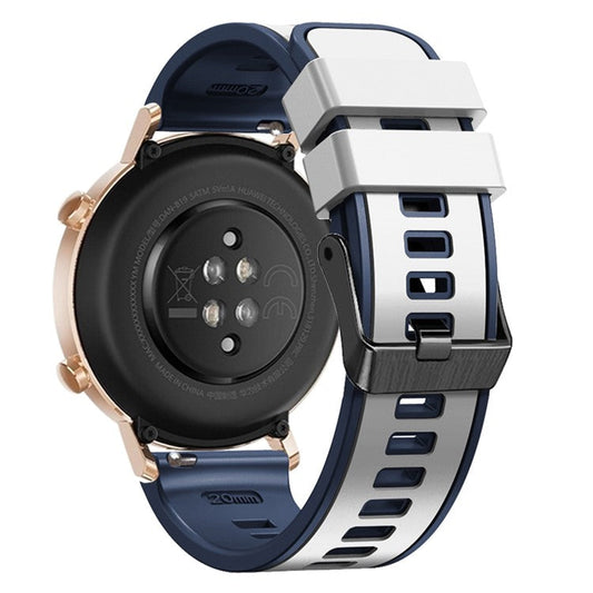 For Garmin Forerunner 265S / 255S / Venu 2S Silicone Watch Strap 18mm Dual Color Replacement Watchband - White / Blue