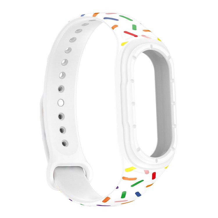 ENKAY HAT PRINCE For Xiaomi Smart Band 8 Printed Silicone Watch Strap Watch Case with PC Edge PMMA Screen Film - White