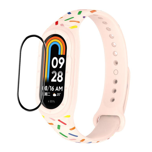 ENKAY HAT PRINCE For Xiaomi Smart Band 8 Printed Silicone Watch Strap Watch Case with PC Edge PMMA Screen Film - Pink