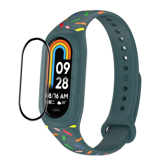 ENKAY HAT PRINCE For Xiaomi Smart Band 8 Printed Silicone Watch Strap Watch Case with PC Edge PMMA Screen Film - Green