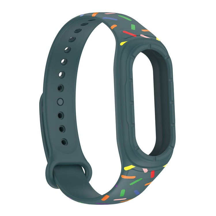 ENKAY HAT PRINCE For Xiaomi Smart Band 8 Printed Silicone Watch Strap Watch Case with PC Edge PMMA Screen Film - Green