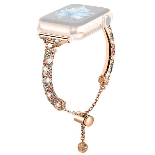 Watch Band for Apple Watch Series 10 42mm / 9 8 7 41mm / SE (2023) SE (2022) SE 6 5 4 40mm / 3 2 1 38mm Rhinestone Decor Copper Bracelet - Rose Gold / Colorful Rhinestone