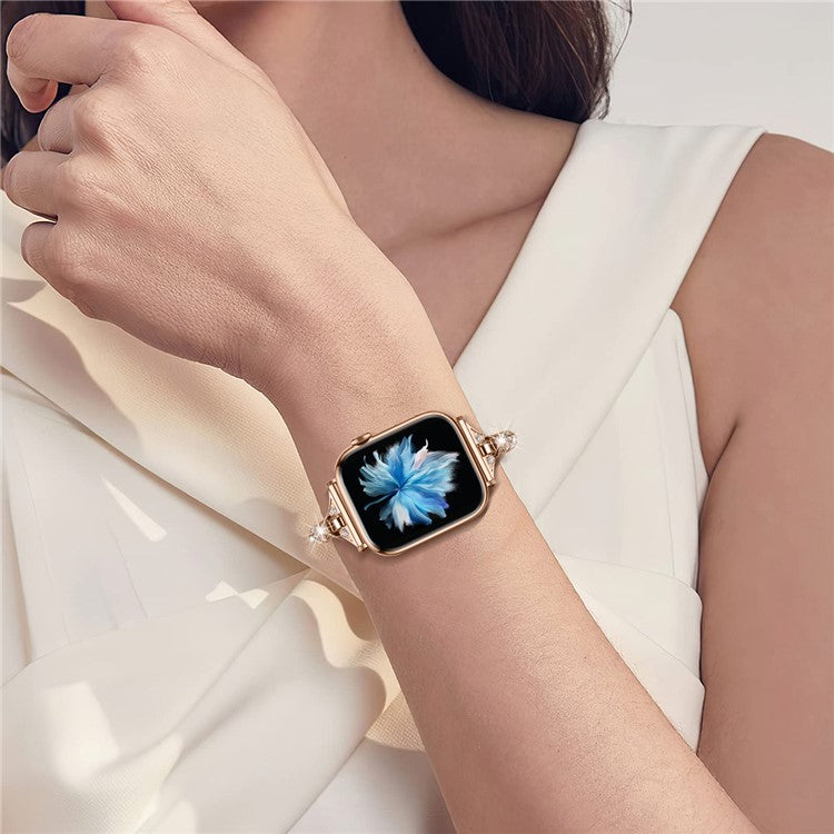 Dressy Bracelet for Apple Watch Series 10 46mm / Ultra 2 Ultra 49mm /  Series 9 8 7 45mm / 6 5 4 SE (2023) SE (2022) SE 44mm / 3 2 1 42mm , Rhinestone Decor Copper Watch Band - Rose Gold