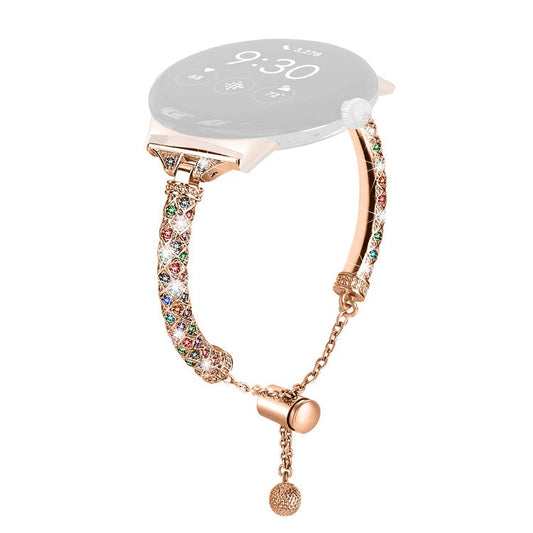 Copper Watch Band for Google Pixel Watch 2 / Pixel Watch , Bling Rhinestone Decor Bracelet Metal Strap - Rose Gold / Colorful Rhinestone
