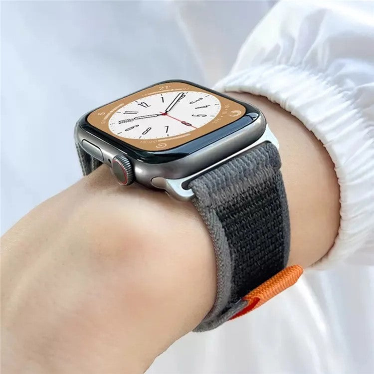 For Apple Watch Series 10 46mm / Ultra 2 Ultra 49mm /  Series 9 8 7 45mm / 6 5 4 SE (2023) SE (2022) SE 44mm / 3 2 1 42mm Canvas Watch Strap Breathable Watchband - Grey / Green / Orange