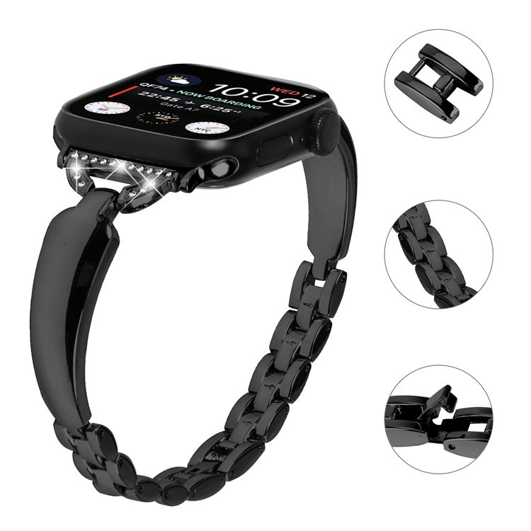 Copper Watch Band for Apple Watch Series 10 42mm / 9 8 7 41mm / SE (2023) SE (2022) SE 6 5 4 40mm / 3 2 1 38mm D-Shaped Rhinestone Decor Bracelet - Black