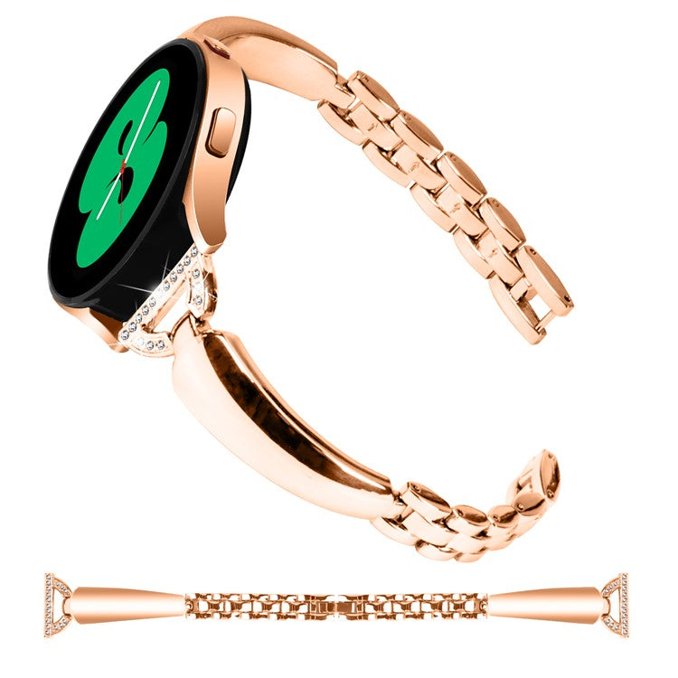 20mm Watch Band for Samsung Galaxy Watch 6 40mm 44mm , D-shaped Rhinestone Decor Copper Bracelet - Rose Gold