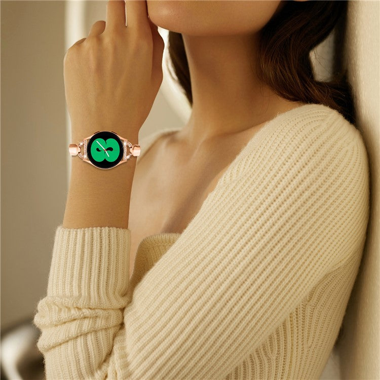 20mm Watch Band for Samsung Galaxy Watch 6 40mm 44mm , D-shaped Rhinestone Decor Copper Bracelet - Rose Gold