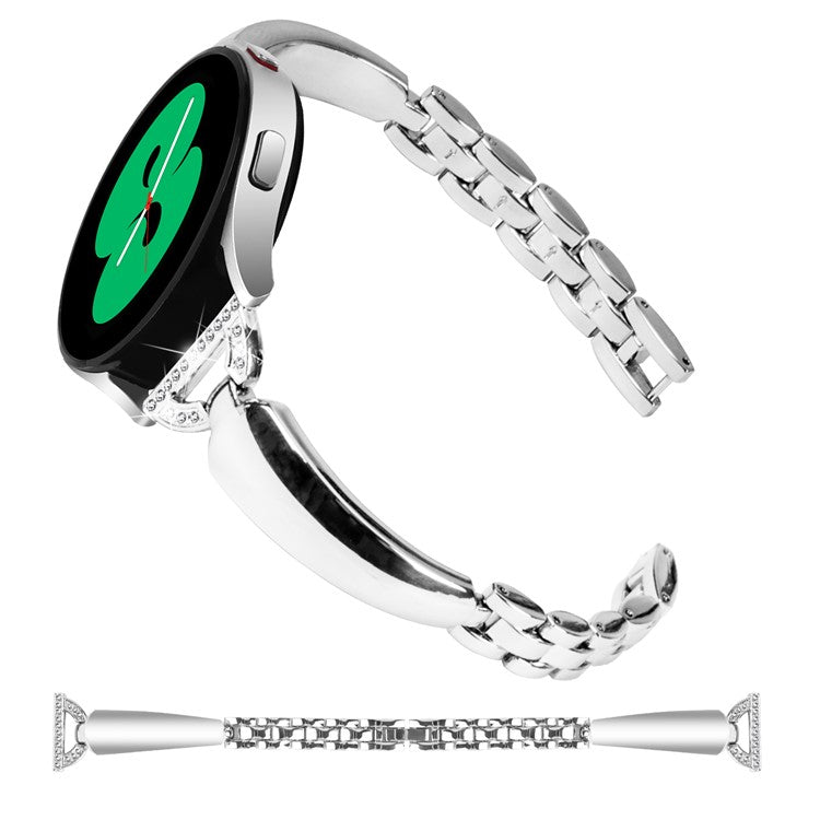 20mm Watch Band for Samsung Galaxy Watch6 40mm 44mm / Watch6 Classic 43mm 47mm / Watch 5 40mm 44mm / Watch4 40mm 44mm , Rhinestone Decor Metal Copper Strap - Silver