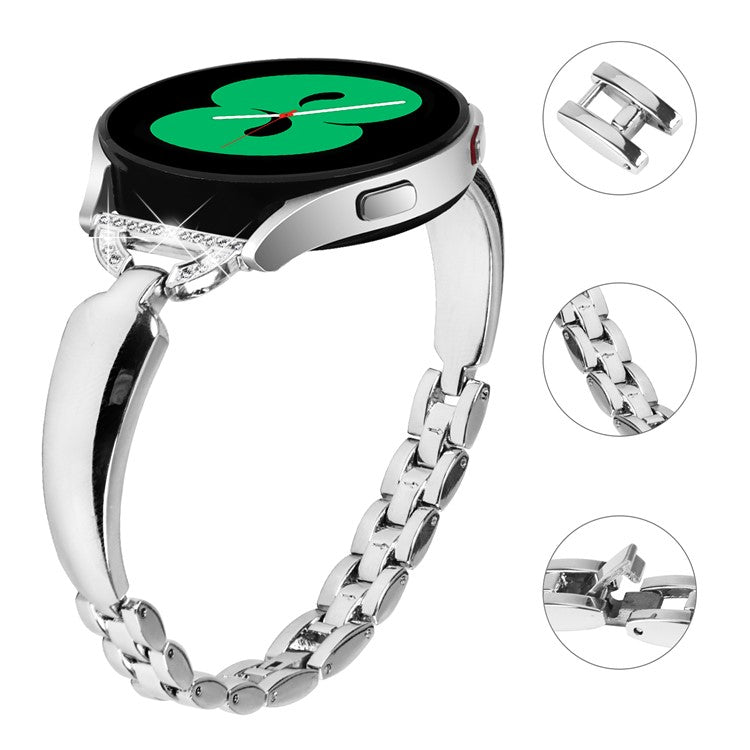 20mm Watch Band for Samsung Galaxy Watch6 40mm 44mm / Watch6 Classic 43mm 47mm / Watch 5 40mm 44mm / Watch4 40mm 44mm , Rhinestone Decor Metal Copper Strap - Silver