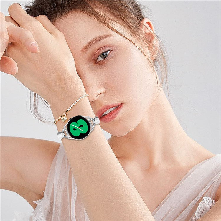 20mm Watch Band for Samsung Galaxy Watch6 40mm 44mm / Watch6 Classic 43mm 47mm / Watch 5 40mm 44mm / Watch4 40mm 44mm , Rhinestone Decor Metal Copper Strap - Silver