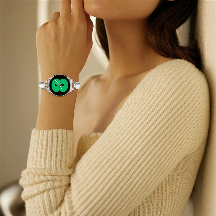 20mm Watch Band for Samsung Galaxy Watch6 40mm 44mm / Watch6 Classic 43mm 47mm / Watch 5 40mm 44mm / Watch4 40mm 44mm , Rhinestone Decor Metal Copper Strap - Silver