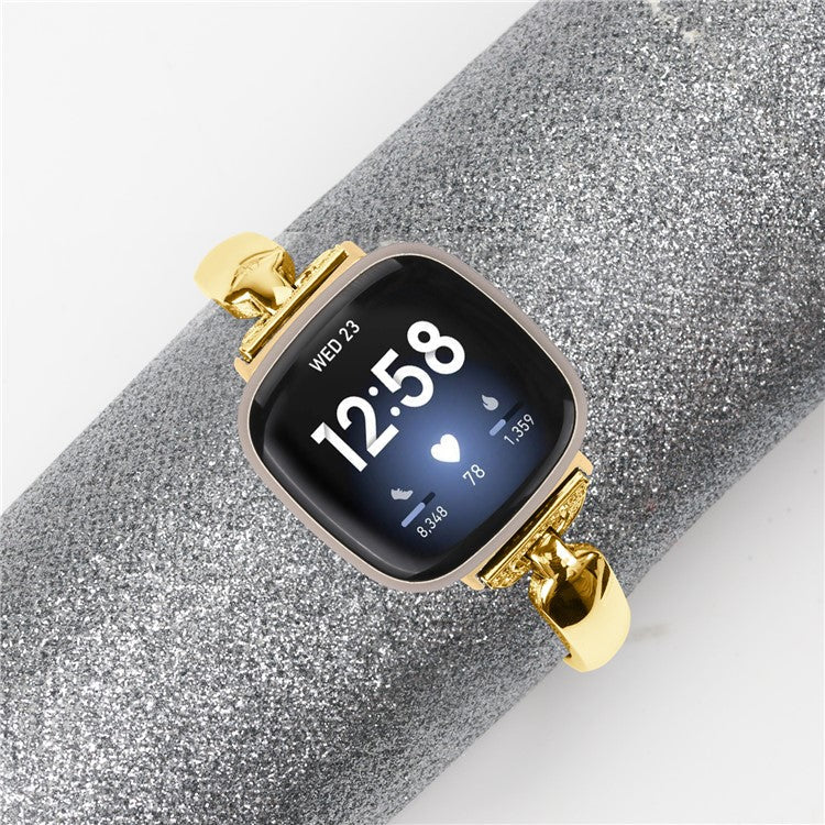 For Fitbit Versa 3 / Sense Copper Watch Band D-shaped Rhinestone Decor Bracelet Strap - Gold