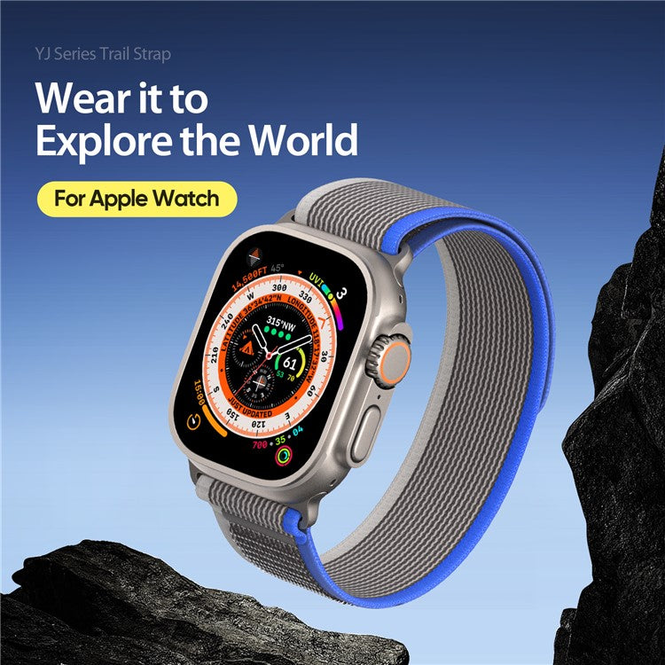 DUX DUCIS YJ Series Wristband for Apple Watch Series 10 42mm / 9 8 7 41mm / SE (2023) SE (2022) SE 6 5 4 40mm / 3 2 1 38mm Stretchy Nylon Loop Watch Strap - Blue+Grey