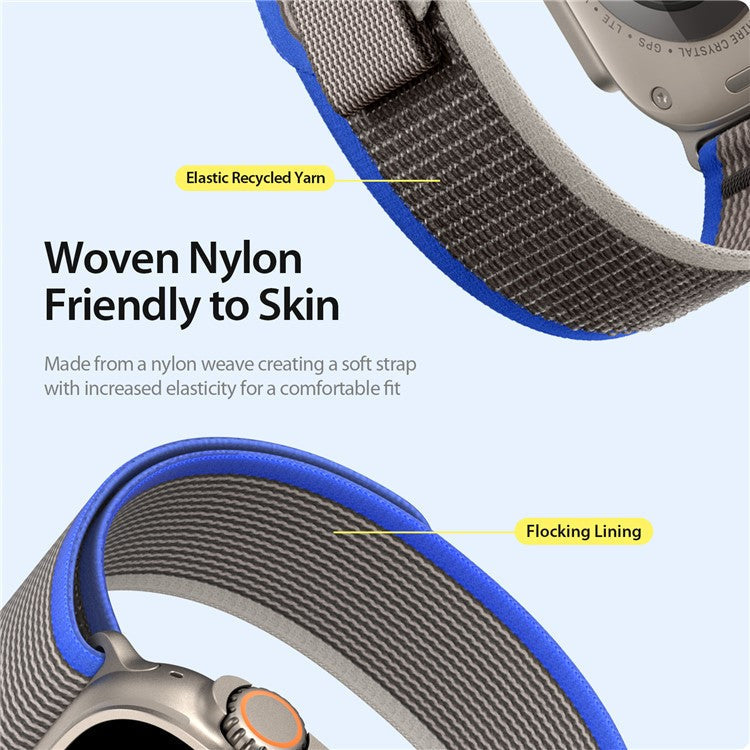 DUX DUCIS YJ Series Wristband for Apple Watch Series 10 42mm / 9 8 7 41mm / SE (2023) SE (2022) SE 6 5 4 40mm / 3 2 1 38mm Stretchy Nylon Loop Watch Strap - Blue+Grey
