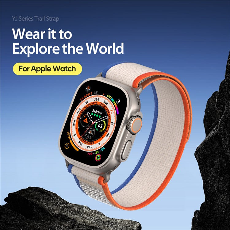 DUX DUCIS YJ Series Wristband for Apple Watch Series 10 42mm / 9 8 7 41mm / SE (2023) SE (2022) SE 6 5 4 40mm / 3 2 1 38mm Nylon Loop Watch Strap - Orange+Beige