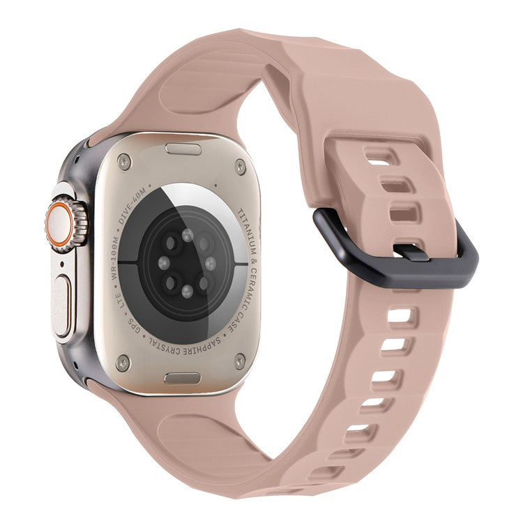 For Apple Watch Series 10 46mm / Ultra 2 Ultra 49mm /  Series 9 8 7 45mm / 6 5 4 SE (2023) SE (2022) SE 44mm / 3 2 1 42mm Wave Surface Watch Band Silicone Watch Strap - Pink
