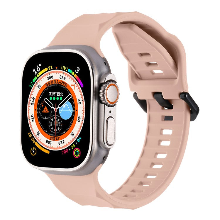 For Apple Watch Series 10 46mm / Ultra 2 Ultra 49mm /  Series 9 8 7 45mm / 6 5 4 SE (2023) SE (2022) SE 44mm / 3 2 1 42mm Wave Surface Watch Band Silicone Watch Strap - Pink