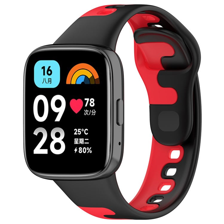 Watch Strap for Xiaomi Redmi Watch 3 Lite / Watch 3 Active Double Color Splicing Replacement Silicone Watchband - Black+Red