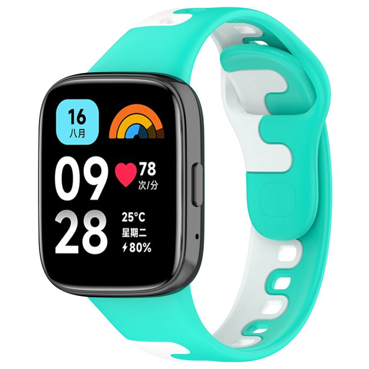 Watch Strap for Xiaomi Redmi Watch 3 Lite / Watch 3 Active Double Color Splicing Replacement Silicone Watchband - Cyan+White