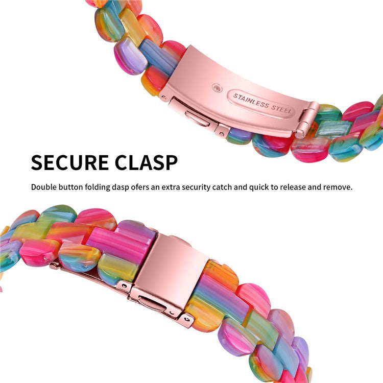Oval Resin Watch Band for Fitbit Inspire 3 , Stainless Steel Buckle Replacement Strap - Rainbow