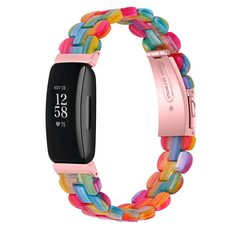 Oval Resin Watch Band for Fitbit Inspire 3 , Stainless Steel Buckle Replacement Strap - Rainbow