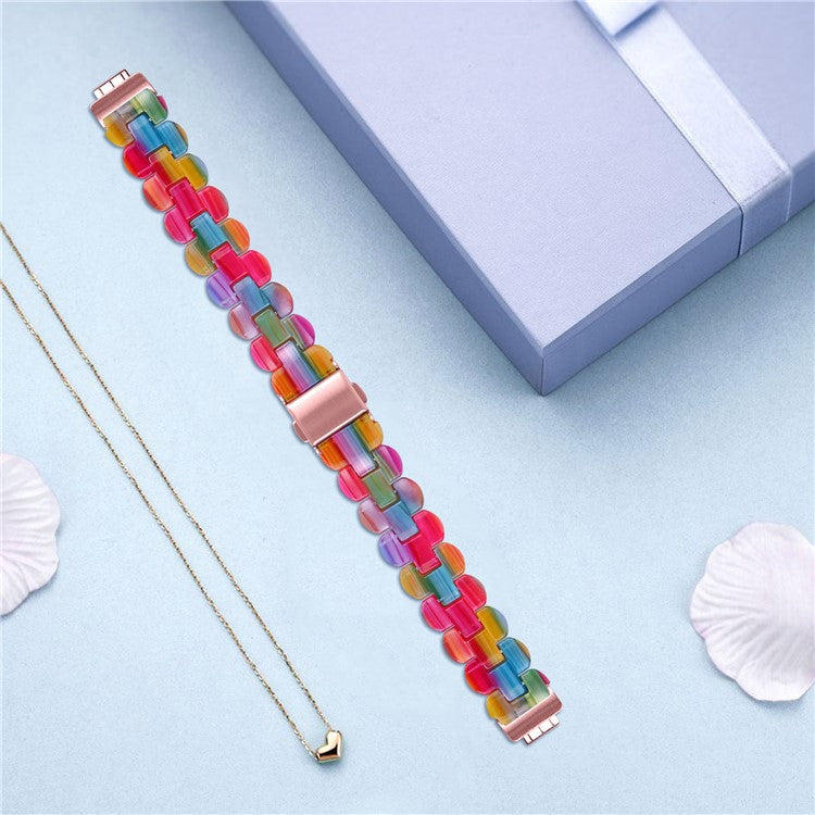 Oval Resin Watch Band for Fitbit Inspire 3 , Stainless Steel Buckle Replacement Strap - Rainbow