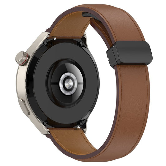 For Huawei Watch Buds / Watch 4 Pro / Watch 3 Pro Genuine Cow Leather Watch Strap 22mm Folding Buckle Wristband - Brown