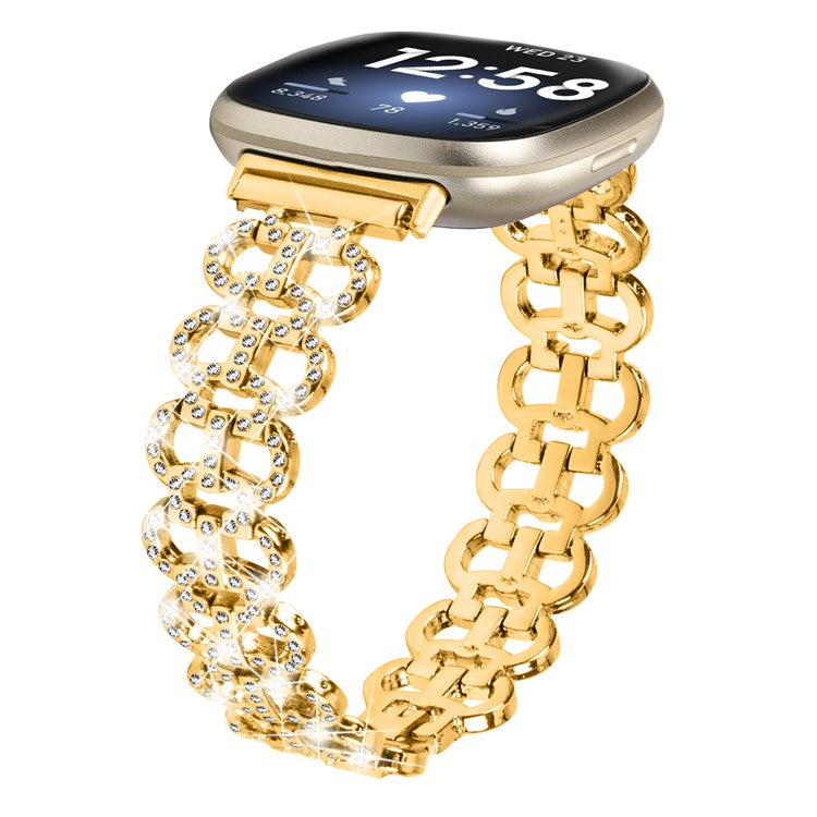 For Fitbit Versa 3 / Sense Rhinestones Decor Zinc Alloy Replace Strap Gourd Shape Watch Band - Gold