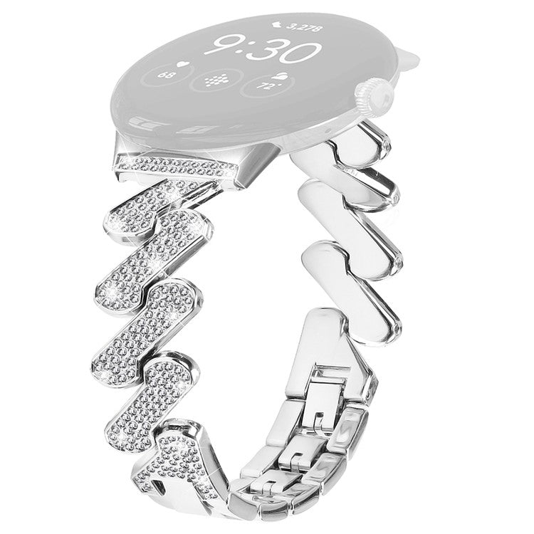 For Google Pixel Watch 2 / Pixel Watch Zinc Alloy Watch Band Light Luxury Rhinestone Decorated Watch Strap - Silver