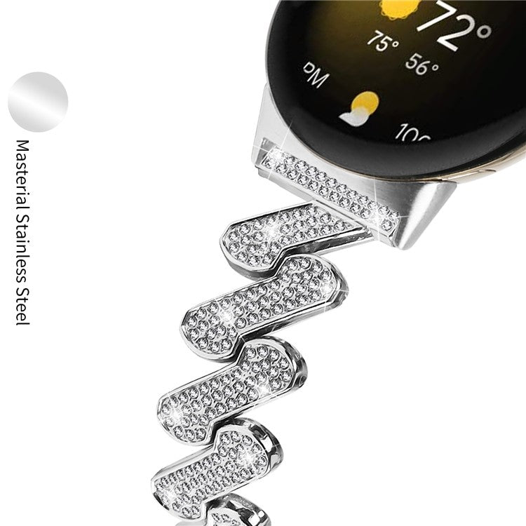 For Google Pixel Watch 2 / Pixel Watch Zinc Alloy Watch Band Light Luxury Rhinestone Decorated Watch Strap - Silver