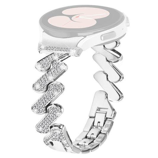 For Samsung Galaxy Watch6 40mm / 44mm / Watch6 Classic 43mm / 47mm Metal Watch Strap Rhinestone Decorated Watchband with Connector - Silver