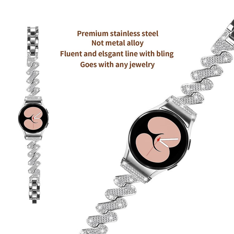 For Samsung Galaxy Watch6 40mm / 44mm / Watch6 Classic 43mm / 47mm Metal Watch Strap Rhinestone Decorated Watchband with Connector - Silver