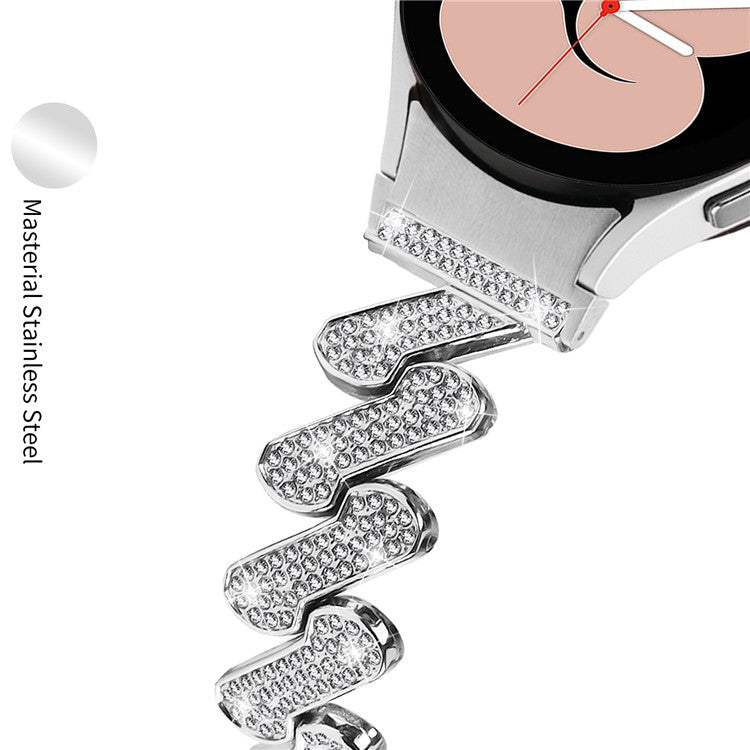 For Samsung Galaxy Watch6 40mm / 44mm / Watch6 Classic 43mm / 47mm Metal Watch Strap Rhinestone Decorated Watchband with Connector - Silver