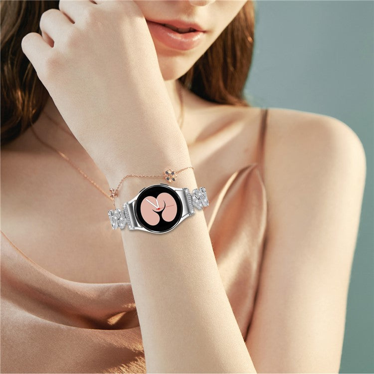 For Samsung Galaxy Watch6 40mm / 44mm / Watch6 Classic 43mm / 47mm Metal Watch Strap Rhinestone Decorated Watchband with Connector - Silver