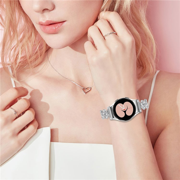 For Samsung Galaxy Watch6 40mm / 44mm / Watch6 Classic 43mm / 47mm Metal Watch Strap Rhinestone Decorated Watchband with Connector - Silver
