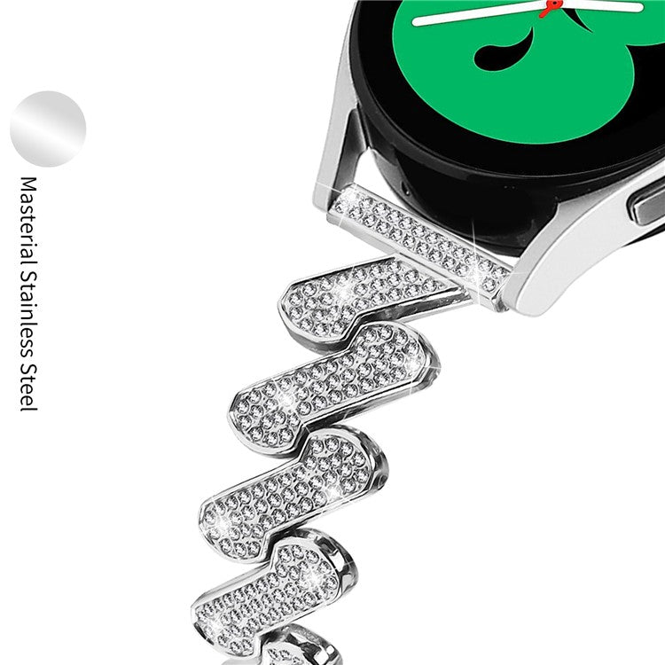 For Samsung Galaxy Watch6 40 / 44mm / Watch6 Classic 43 / 47mm Metal Watch Band 20mm Rhinestone Replacement Watch Strap - Silver
