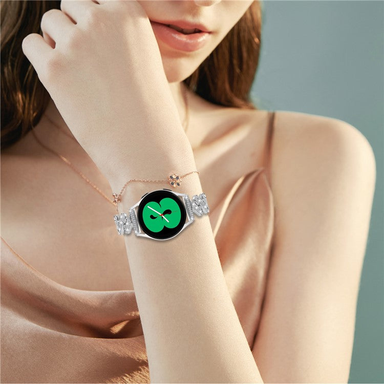 For Samsung Galaxy Watch6 40 / 44mm / Watch6 Classic 43 / 47mm Metal Watch Band 20mm Rhinestone Replacement Watch Strap - Silver