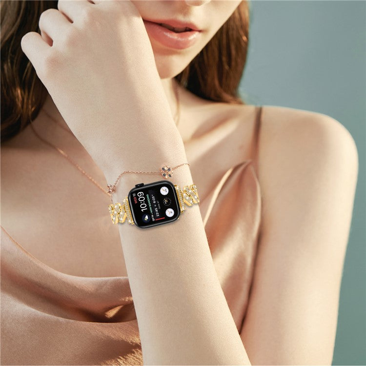 Watch Strap for Apple Watch Series 10 42mm / 9 8 7 41mm / SE (2023) SE (2022) SE 6 5 4 40mm / 3 2 1 38mm Zinc Alloy Watch Band Rhinestones Decor Strap - Gold