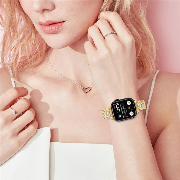 Watch Strap for Apple Watch Series 10 42mm / 9 8 7 41mm / SE (2023) SE (2022) SE 6 5 4 40mm / 3 2 1 38mm Zinc Alloy Watch Band Rhinestones Decor Strap - Gold
