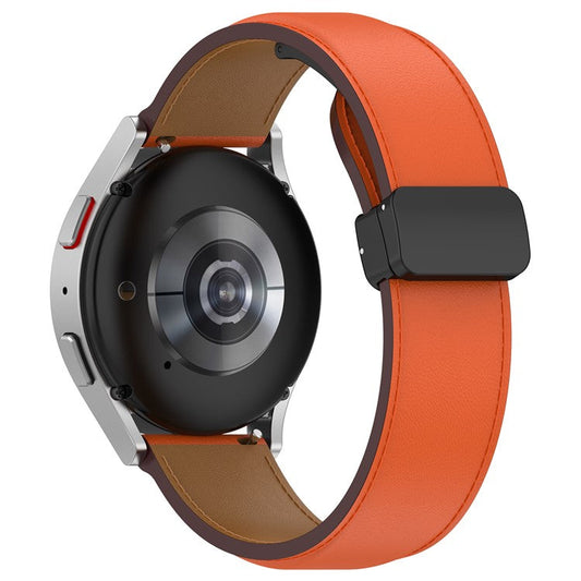 Watch Strap for Samsung Galaxy Watch3 45mm / Watch 46mm / Huawei Watch 4 , 22mm Genuine Cow Leather Band with Folding Buckle - Orange