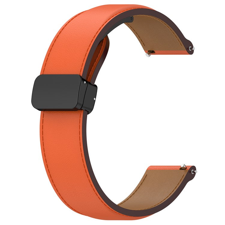 Watch Strap for Samsung Galaxy Watch3 45mm / Watch 46mm / Huawei Watch 4 , 22mm Genuine Cow Leather Band with Folding Buckle - Orange